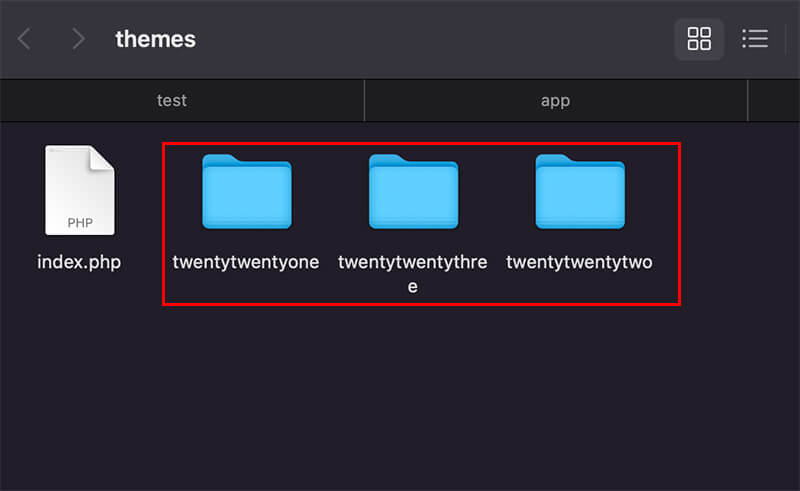 各テーマフォルダが格納されています。